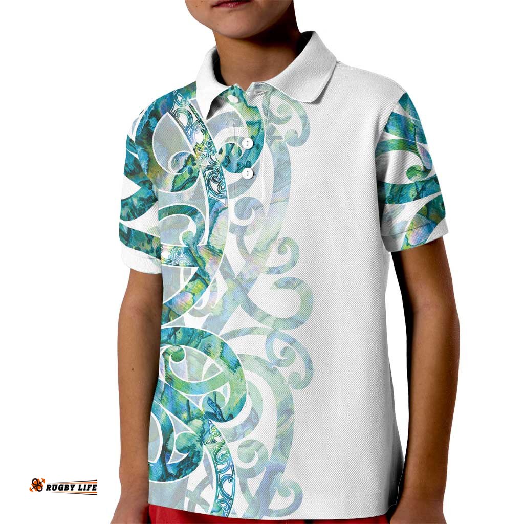 Paua Shell Maori Kid Polo Shirt Koru Kowhaiwhai LT7