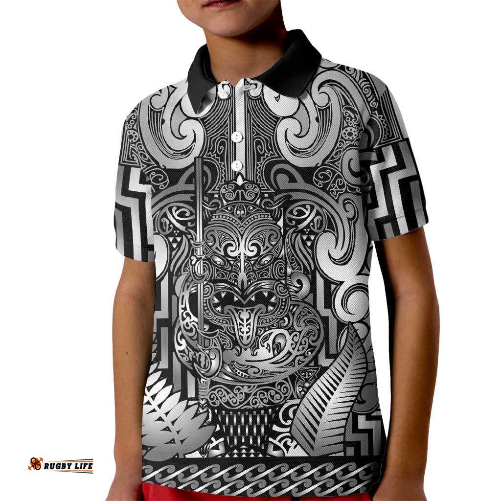 Custom New Zealand Taiaha Maori Kid Polo Shirt Kiwikiwi Minimalist Silver Fern Tukutuku Motif LT9