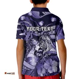 Personalised Maori Romantic Valentine Kid Polo Shirt The Hongi Kiss Purple Galaxy DT05