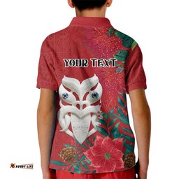 Maori Wheku Meri Kirihimete Personalised Kid Polo Shirt All Red Indigenous Maori Motif LT9