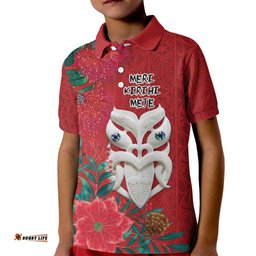 Maori Wheku Meri Kirihimete Personalised Kid Polo Shirt All Red Indigenous Maori Motif LT9