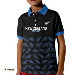 New Zealand Silver Fern Cricket Custom Kid Polo Shirt Black Cap T20 Version LT14