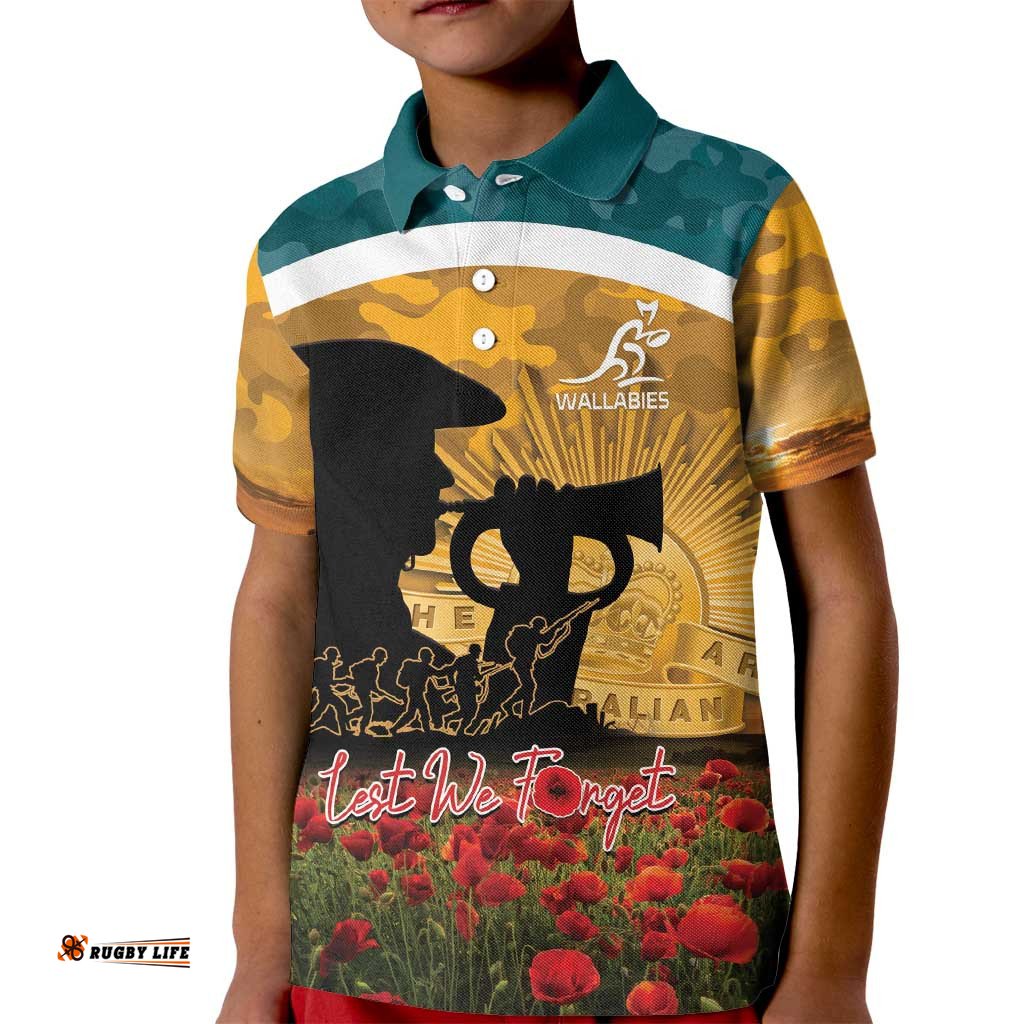 Personalised Wallabies ANZAC Day Kid Polo Shirt Last Post Poppy Lest We Forget LT14