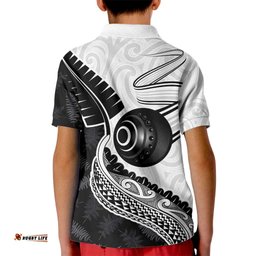 Personalised Aotearoa Lawn Bowls Kid Polo Shirt Maori and Silver Fern Half Style LT03