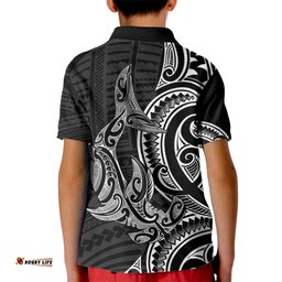 New Zealand Hammerhead Shark Kid Polo Shirt Maori Haehae Mangopare Black LT14