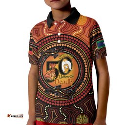 NAIDOC Week 2026 Personalised Kid Polo Shirt 50 Years of Deadly Lizard Kangaroo Aboriginal Art LT14