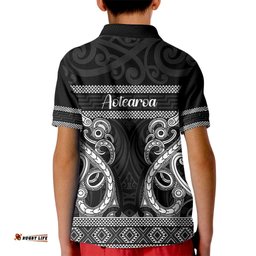Kia Ora New Zealand Kid Polo Shirt Maori Language Week Pango Taniko Motif LT14