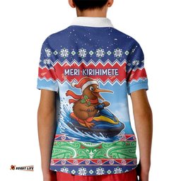 New Zealand Christmas Kid Polo Shirt Funny Jet Ride Kiwi Xmas LT05
