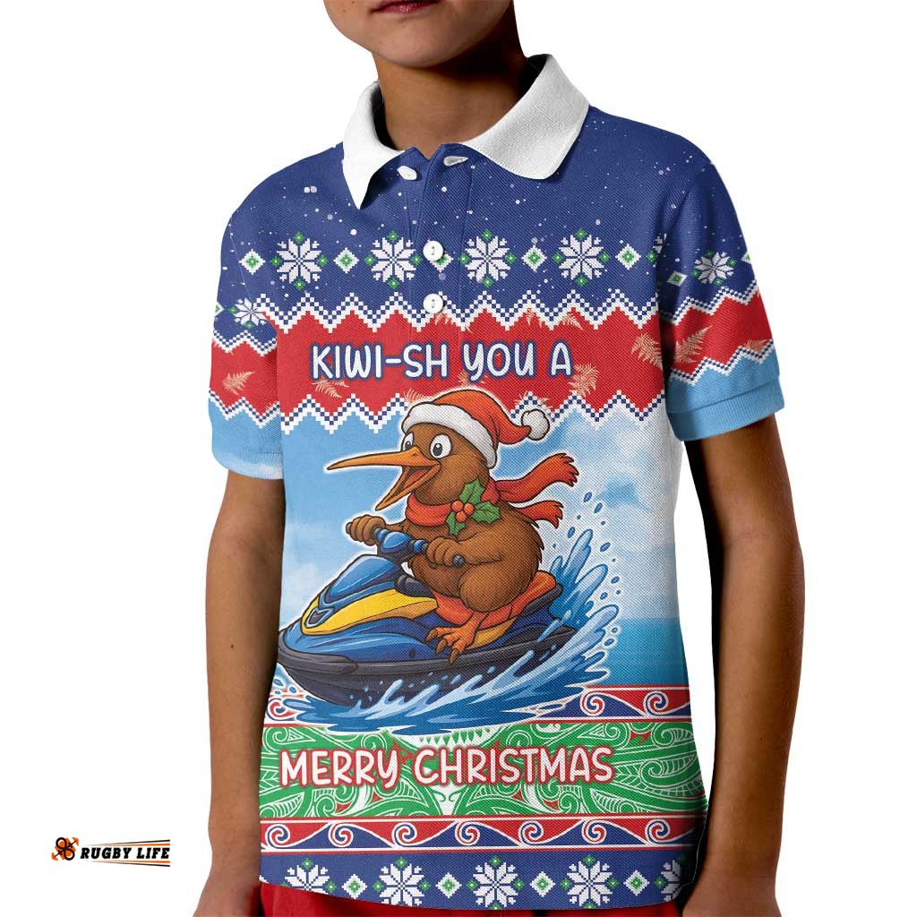 New Zealand Christmas Kid Polo Shirt Funny Jet Ride Kiwi Xmas LT05