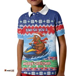 New Zealand Christmas Kid Polo Shirt Funny Jet Ride Kiwi Xmas LT05