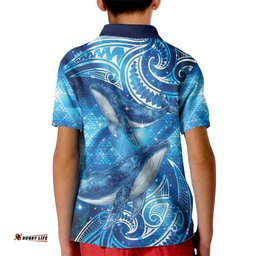New Zealand Humpback Whale Matariki Kid Polo Shirt Maori New Year Taniko Niho Taniwha LT14