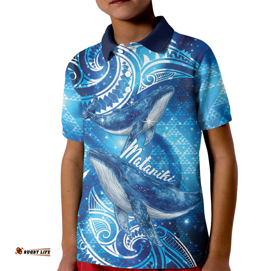 New Zealand Humpback Whale Matariki Kid Polo Shirt Maori New Year Taniko Niho Taniwha LT14
