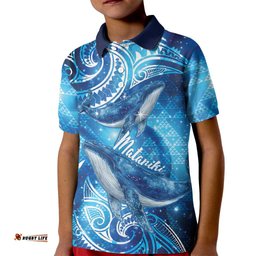 New Zealand Humpback Whale Matariki Kid Polo Shirt Maori New Year Taniko Niho Taniwha LT14