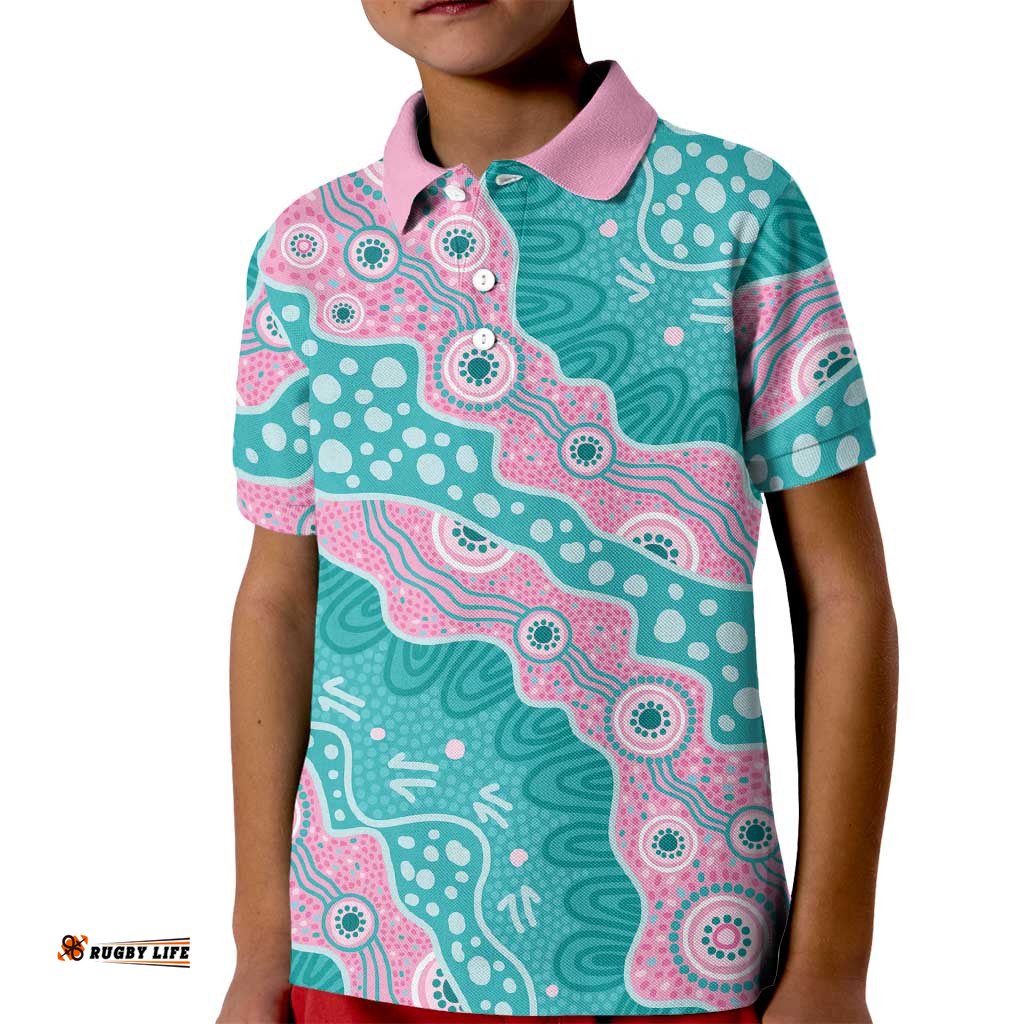 Hereditary Cancer Awareness Australia Indigenous Kid Polo Shirt Pink and Teal LT7