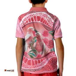Indigenous Pink Galah Australia Kid Polo Shirt Australian Hakea Aboriginal Art Proud LT14