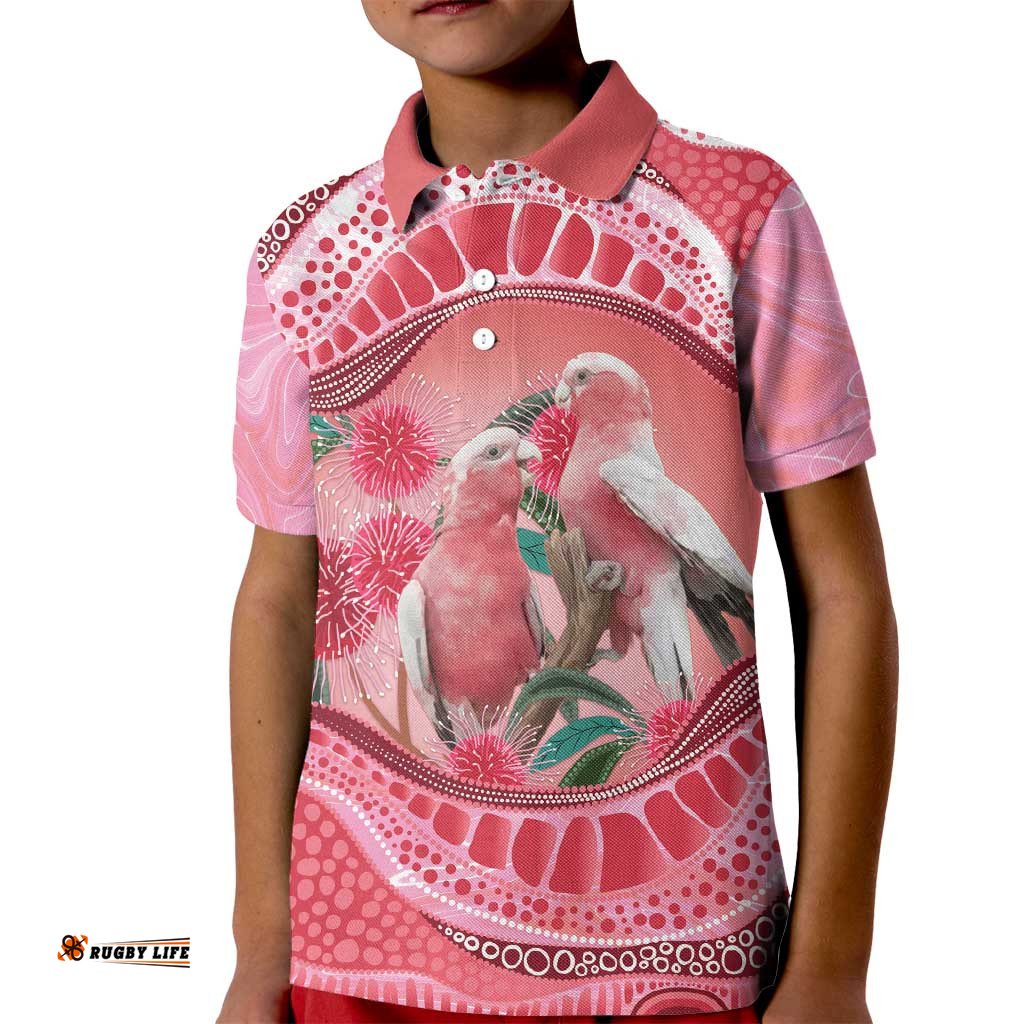 Indigenous Pink Galah Australia Kid Polo Shirt Australian Hakea Aboriginal Art Proud LT14