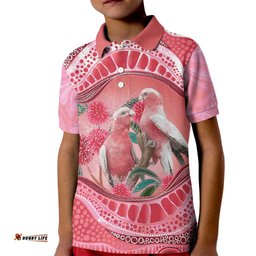 Indigenous Pink Galah Australia Kid Polo Shirt Australian Hakea Aboriginal Art Proud LT14