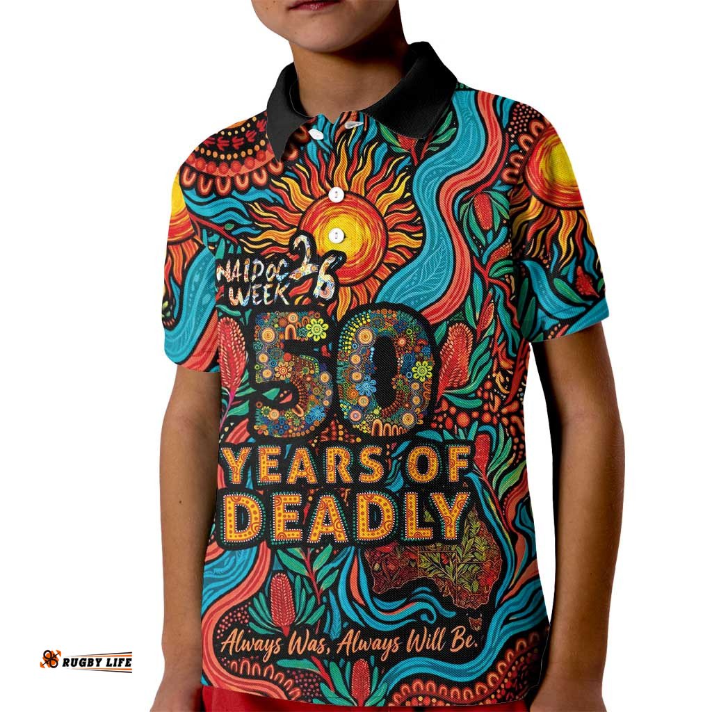 NAIDOC Week 26 Kid Polo Shirt 50 Years of Deadly Aboriginal Motif LT03