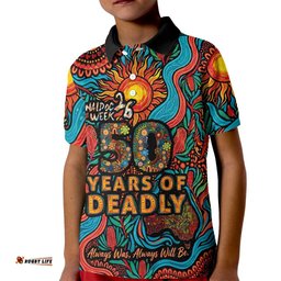 NAIDOC Week 26 Kid Polo Shirt 50 Years of Deadly Aboriginal Motif LT03