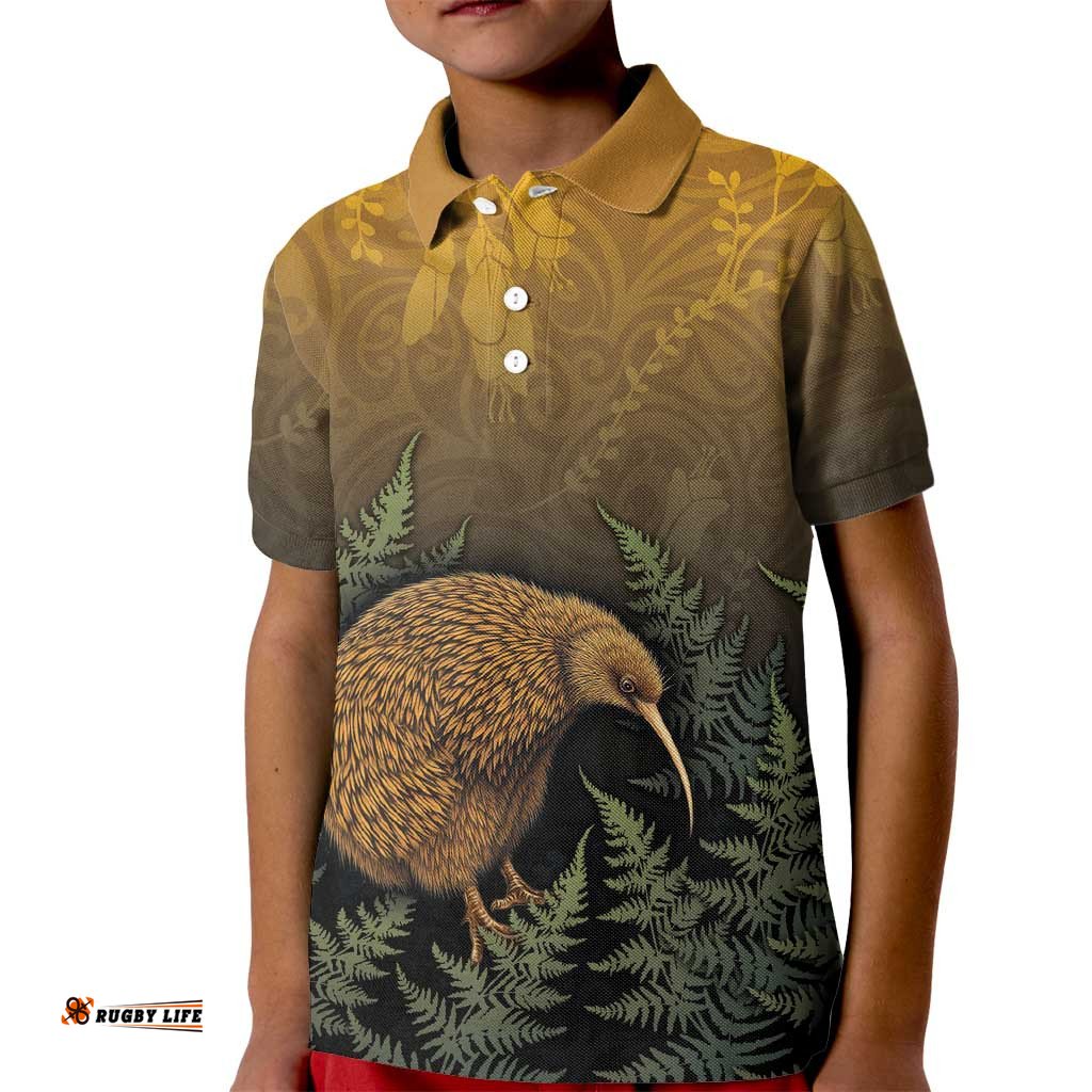 New Zealand Kiwi Bird Kid Polo Shirt Silver Fern Mix Maori Pattern LT05