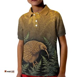 New Zealand Kiwi Bird Kid Polo Shirt Silver Fern Mix Maori Pattern LT05