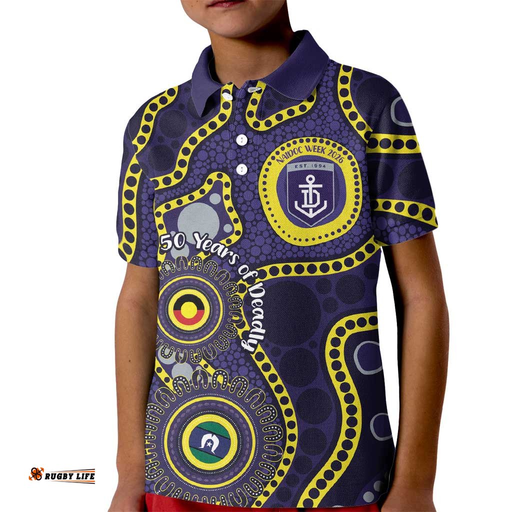 Dockers NAIDOC Week 2026 Personalised Kid Polo Shirt 50 Years of Deadly Aboriginal Art LT14