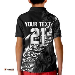 New Zealand Lawn Bowls Custom Kid Polo Shirt Black Maori Warrior Tribal Silver Fern LT9