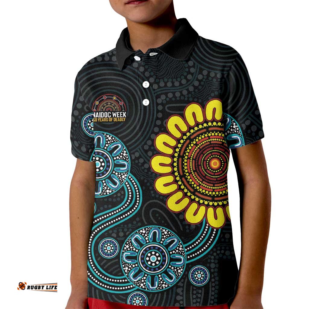 NAIDOC 50 Years of Deadly Kid Polo Shirt Sun Aboriginal Dot Art LT19