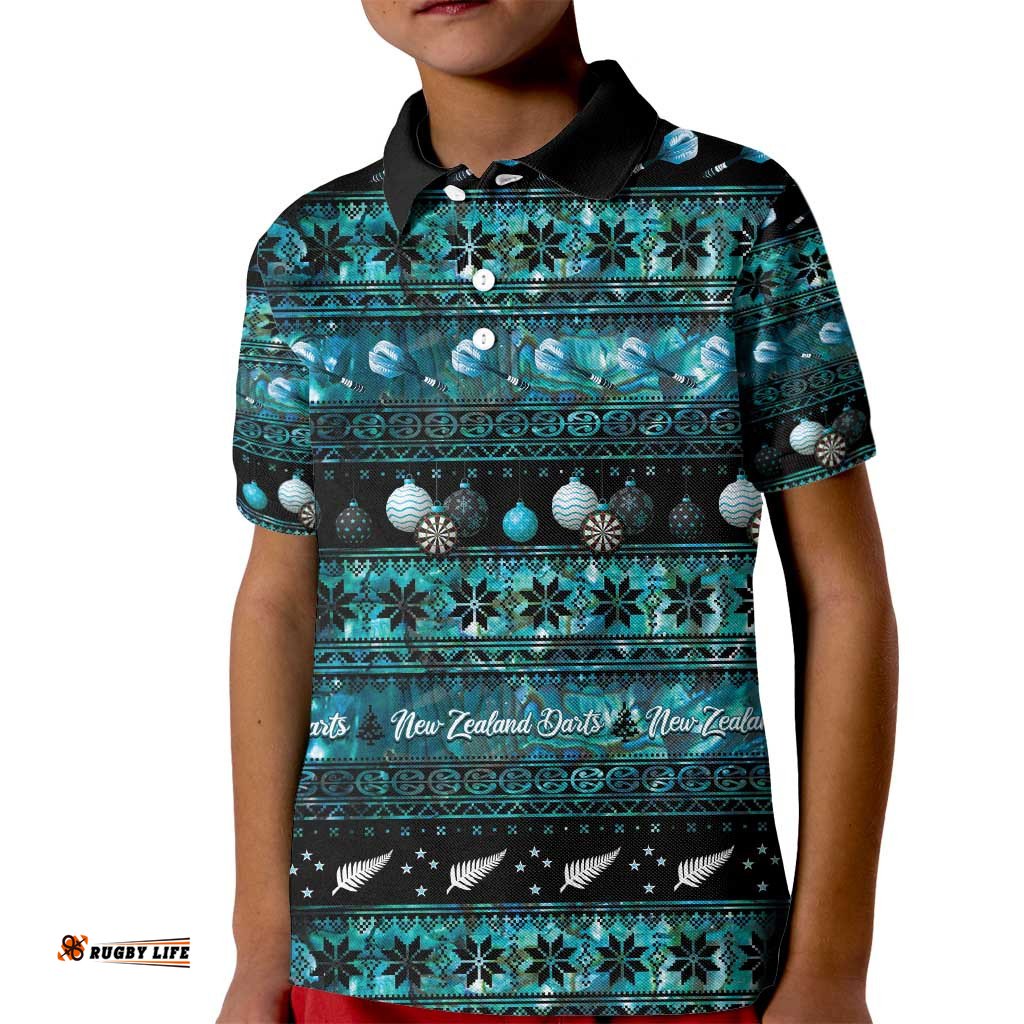 New Zealand Darts Christmas Kid Polo Shirt Merry Xmas Aotearoa Maori Paua Shell LT14