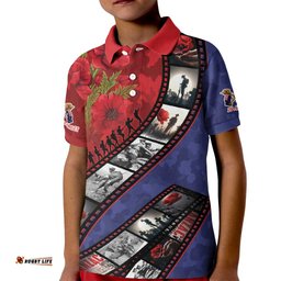 Personalised ANZAC Spirit 1915-2026 Filmstrip Tribute Kid Polo Shirt Lest We Forget 25 April LT9