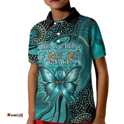 Personalised Ovarian Cancer Awareness Kid Polo Shirt This Is What A Fighter Looks Like DT05