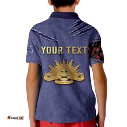 Personalised ANZAC Day Kid Polo Shirt Poppy Flowers Ripped Fabric Effect DT05