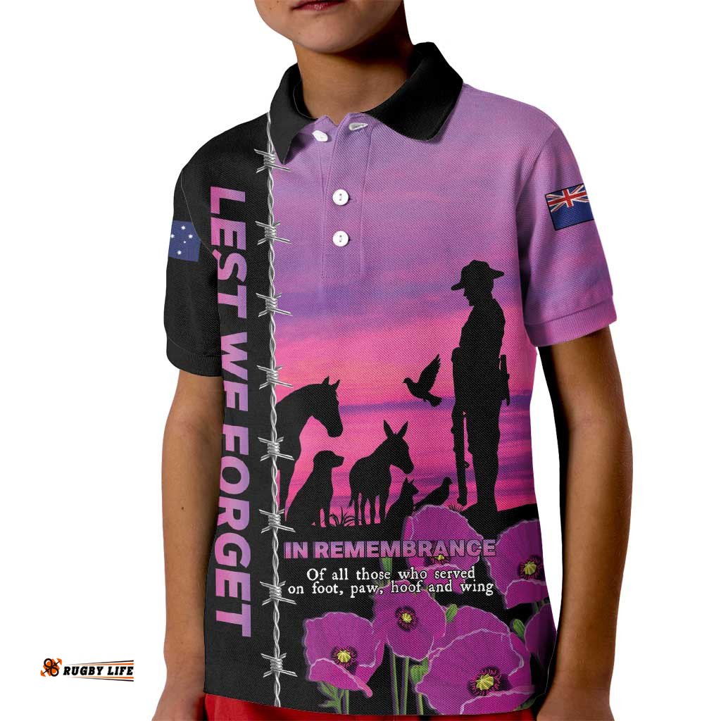 Personalised ANZAC War Animals Kid Polo Shirt Lest We Forget Memorial LT15