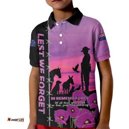 Personalised ANZAC War Animals Kid Polo Shirt Lest We Forget Memorial LT15