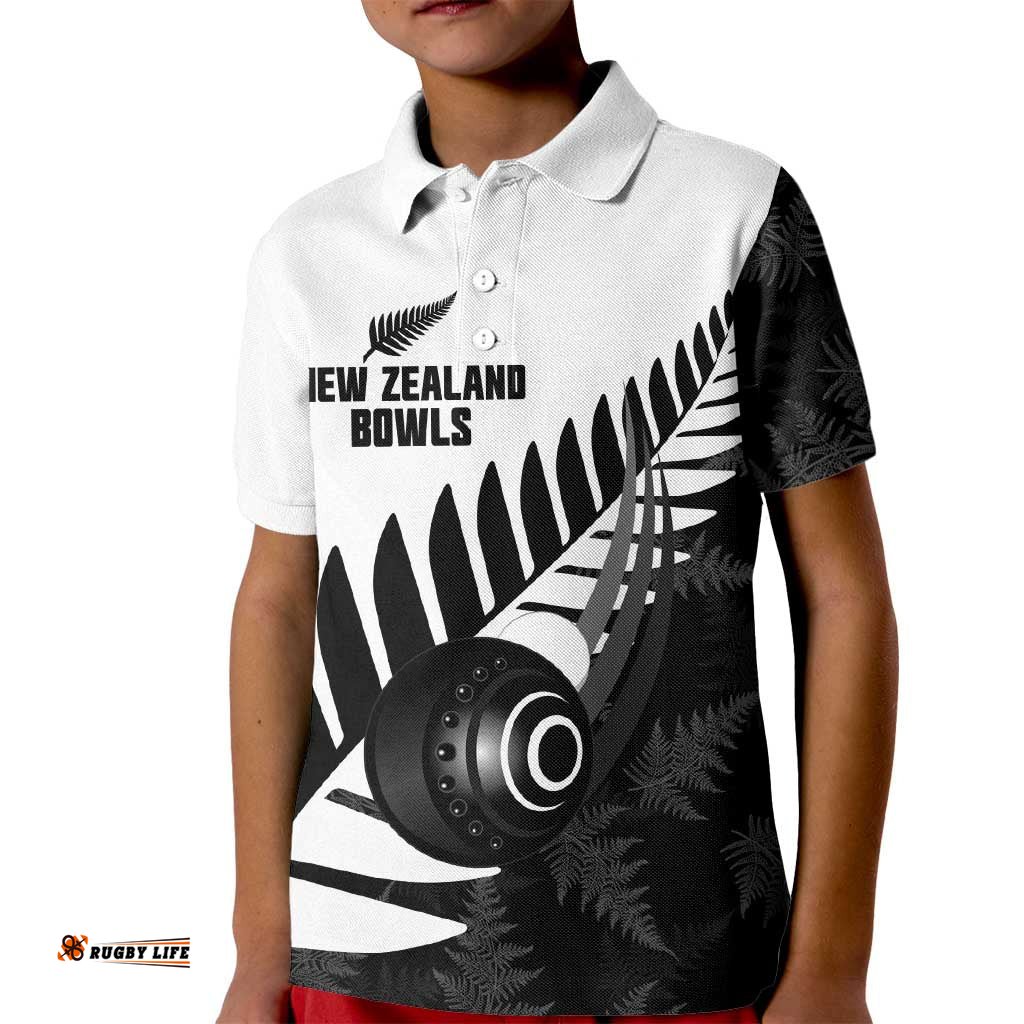 New Zealand Lawn Bowls Custom Kid Polo Shirt Aotearoa Silver Fern LT14