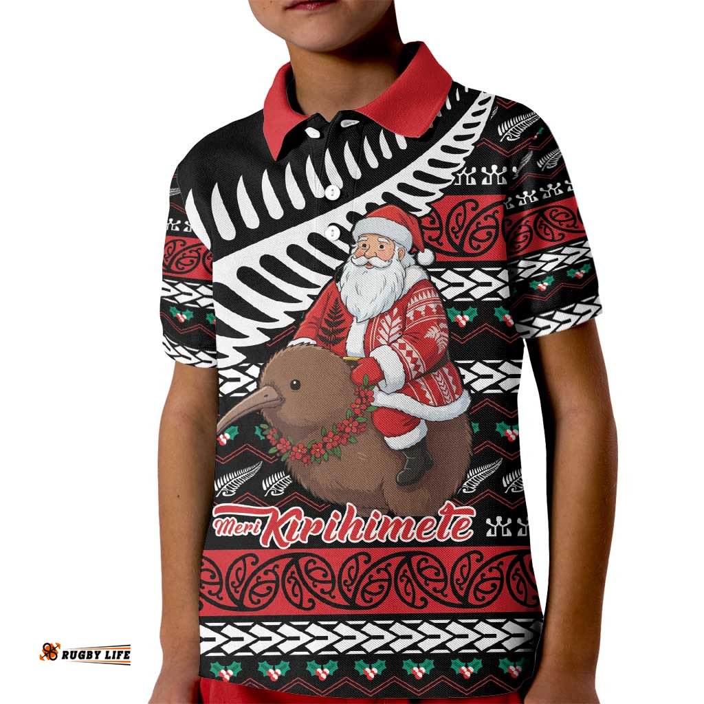 New Zealand Kiwi Santa Christmas Kid Polo Shirt He Wairua Kirihimete LT9