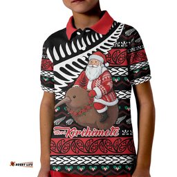 New Zealand Kiwi Santa Christmas Kid Polo Shirt He Wairua Kirihimete LT9
