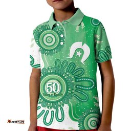 NAIDOC Week 2026 Kid Polo Shirt 50 Years Deadly Dhari Green Aboriginal Art LT14