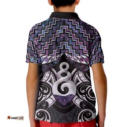 New Zealand Maori Kid Polo Shirt Poutama Pikorua Purple Paua Shell LT05