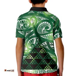 Matariki New Zealand Kid Polo Shirt NZ Niho Taniwha Maori New Year Green Galaxy LT14