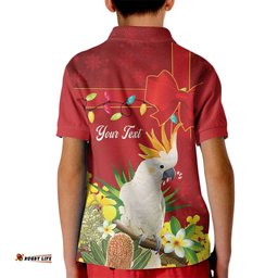 Personalised Australia Sulphur-crested Cockatoo Christmas Kid Polo Shirt Aussie Native Flowers Merry Xmas LT14