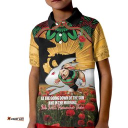 Personalised Rabbitohs Rugby ANZAC Day Kid Polo Shirt Last Post Poppy We Will Remember Them LT14