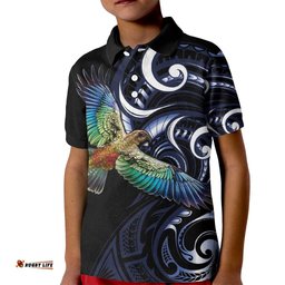 New Zealand Kea Bird Personalised Kid Polo Shirt Maori Tribal Koru Art LT9
