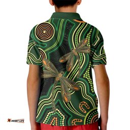 Green Indigenous Dragonfly Australia Kid Polo Shirt Aboriginal Art LT14
