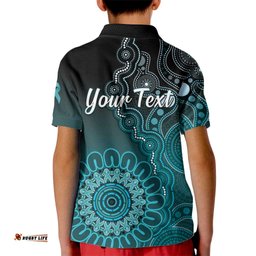 Personalised Ovarian Cancer Awareness Kid Polo Shirt Teal Ribbon Aboriginal Art LT05