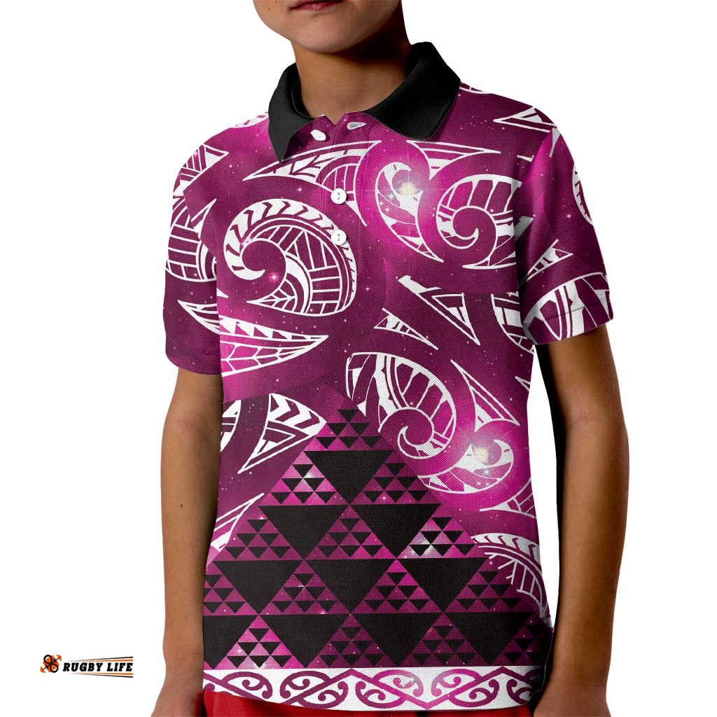 Matariki New Zealand Kid Polo Shirt NZ Niho Taniwha Maori New Year Pink Galaxy LT14