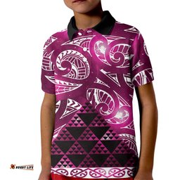 Matariki New Zealand Kid Polo Shirt NZ Niho Taniwha Maori New Year Pink Galaxy LT14