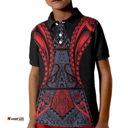 Custom New Zealand Kid Polo Shirt Maori Kiwiana Pattern Tukutuku Motif LT9