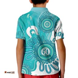 NAIDOC Week 2026 Kid Polo Shirt 50 Years Deadly Dhari Cyan Aboriginal Art LT14