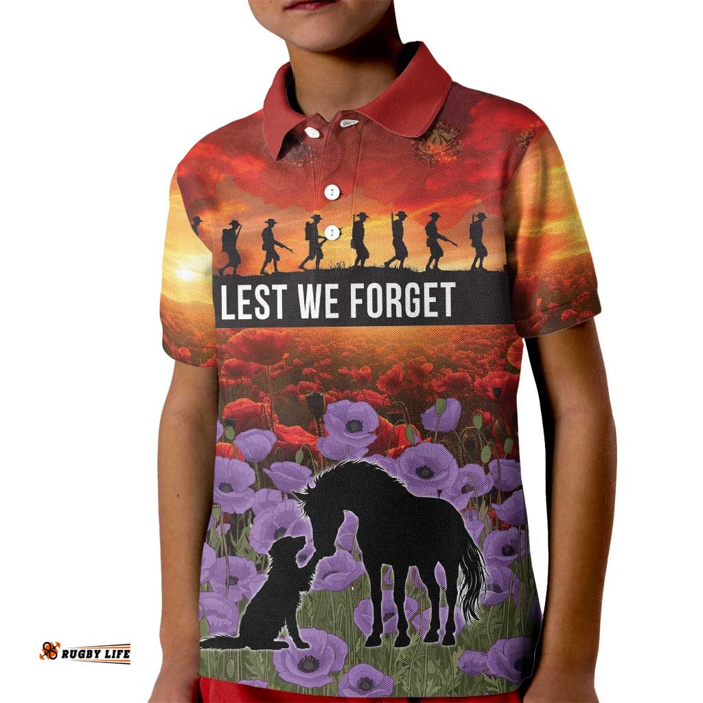 Personalised ANZAC Day Kid Polo Shirt Remembering the Animals of War LT19